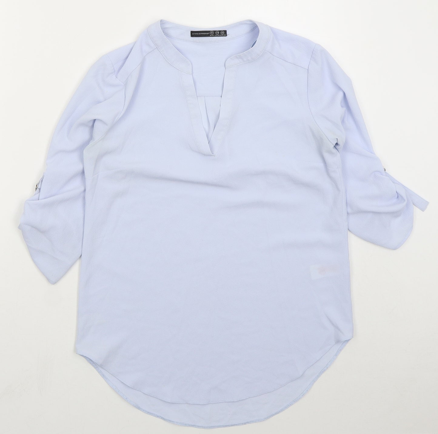 Atmosphere Womens Blue  Polyester Basic Blouse Size 6 V-Neck