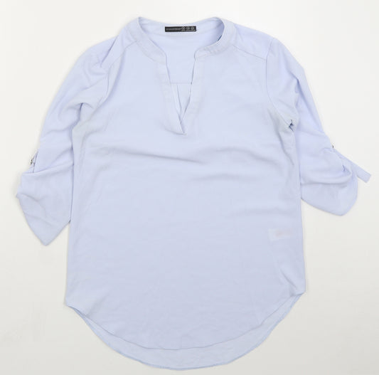 Front view of Atmosphere women’s blue polyester basic blouse, size UK 6, v-neck