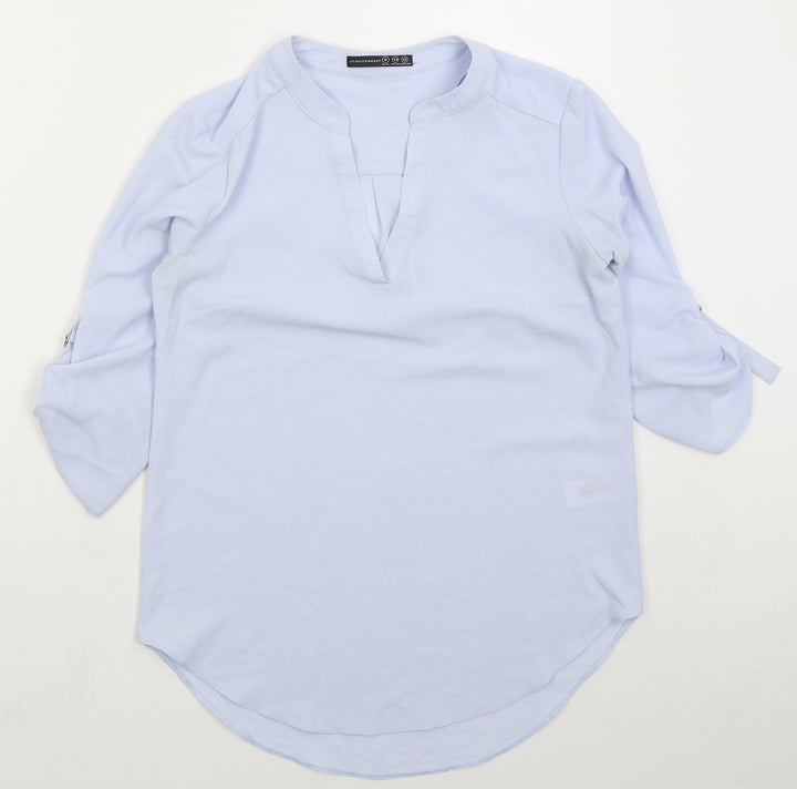 Atmosphere Womens Blue  Polyester Basic Blouse Size 6 V-Neck