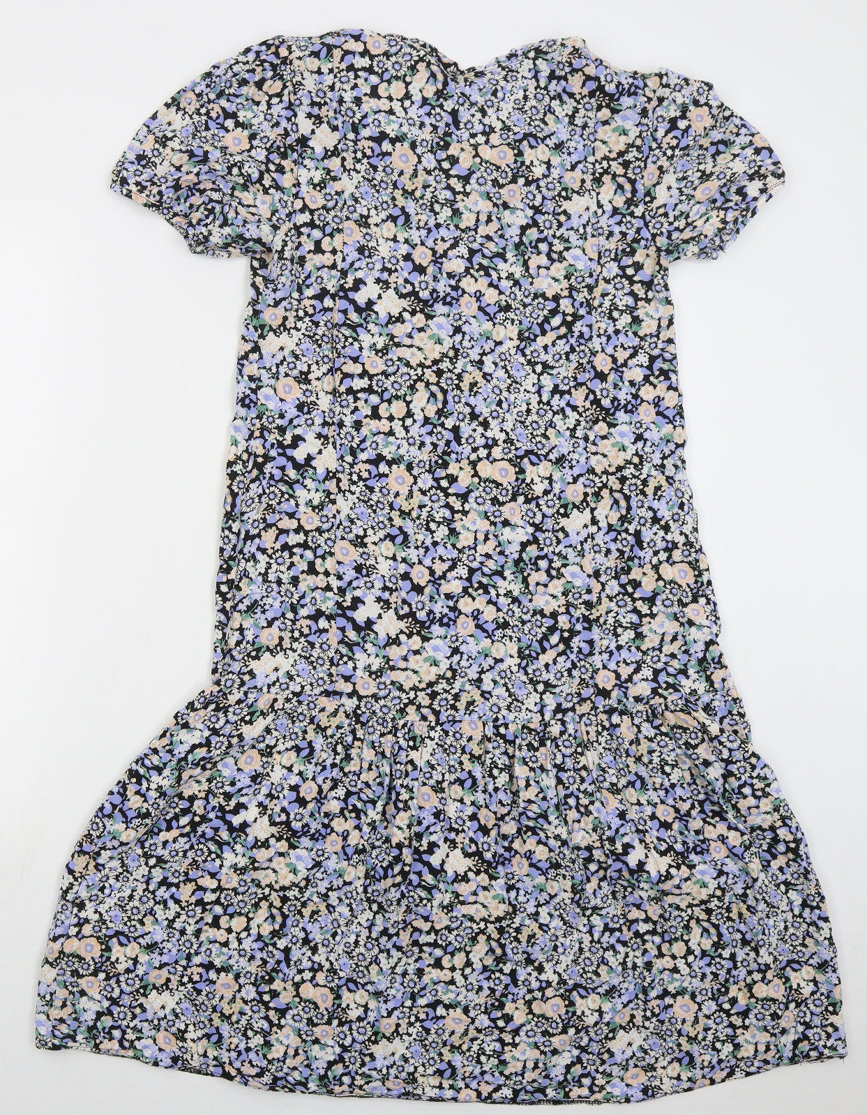 Primark Womens Blue Floral Viscose A-Line  Size 6  V-Neck Button