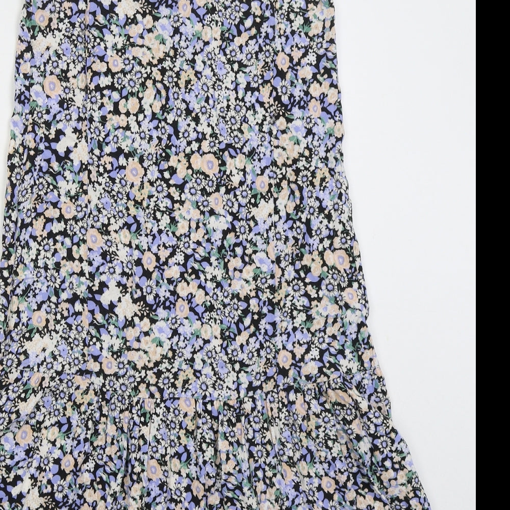 Primark Womens Blue Floral Viscose A-Line  Size 6  V-Neck Button