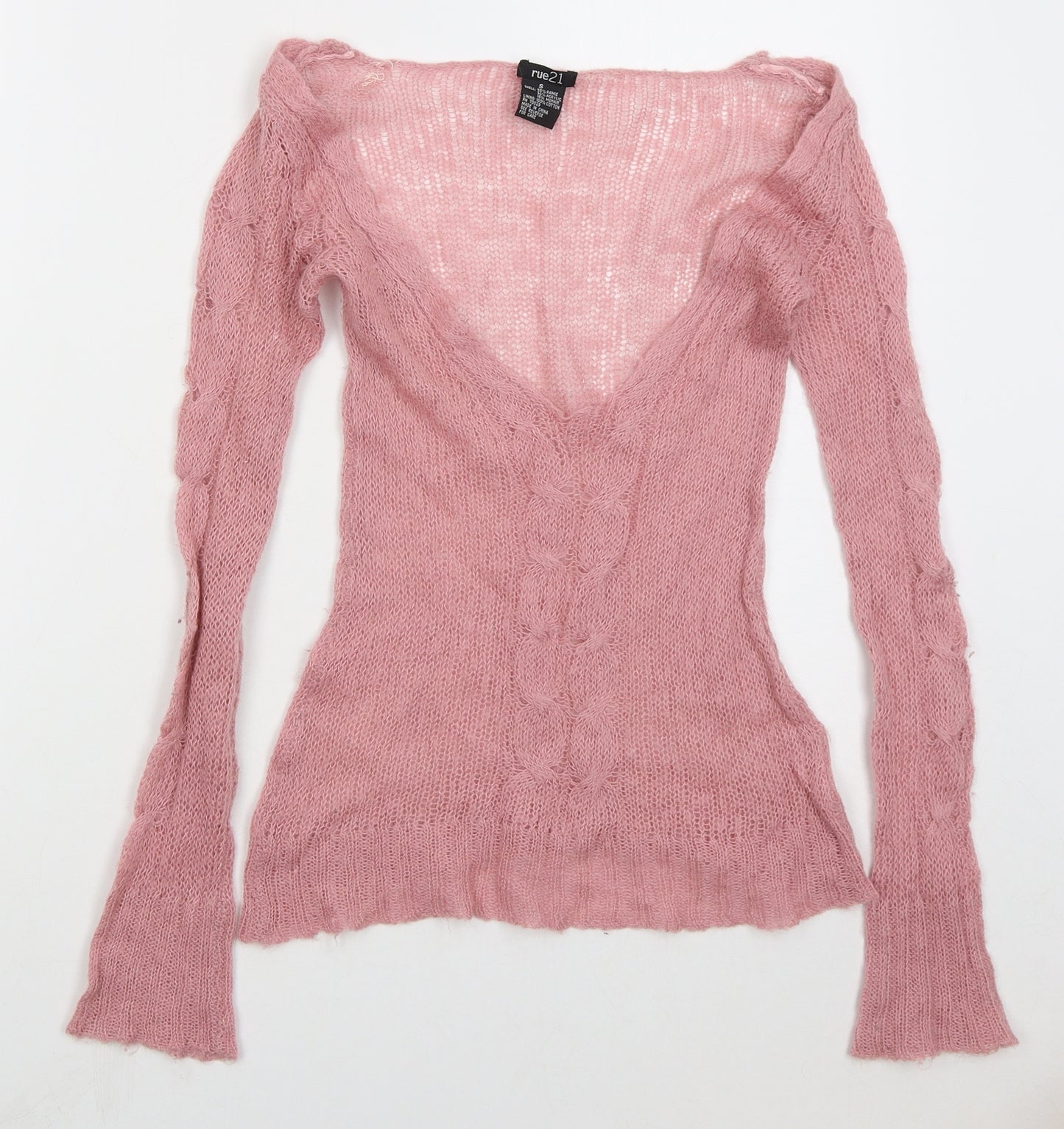 rue21 Womens Pink V-Neck  Acrylic Pullover Jumper Size S