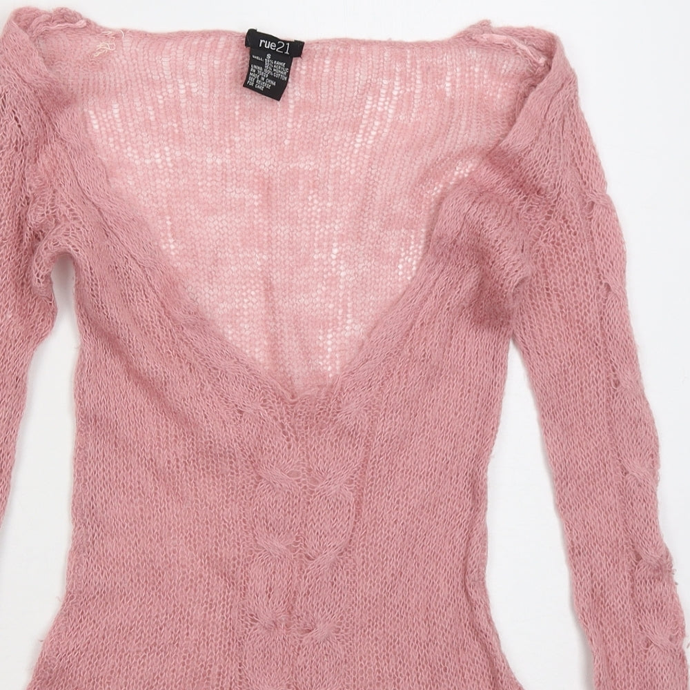 rue21 Womens Pink V-Neck  Acrylic Pullover Jumper Size S