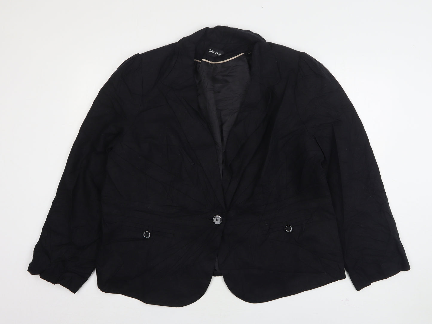 George Womens Black  Linen Jacket Suit Jacket Size 24