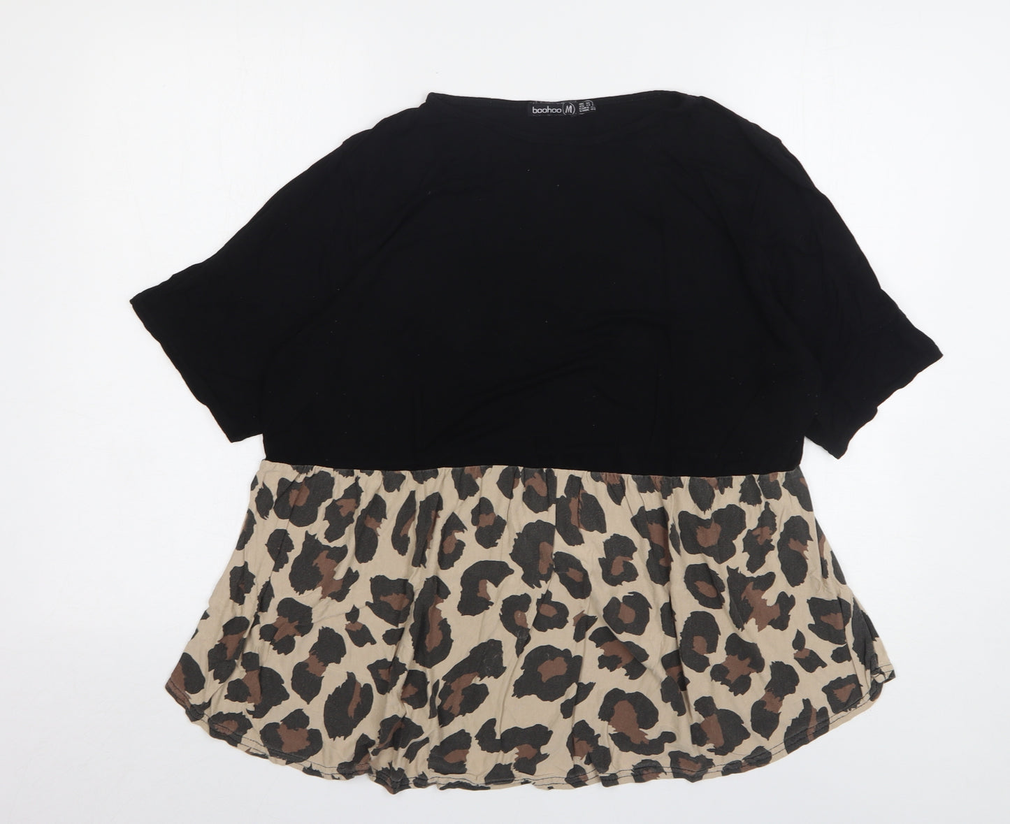 Boohoo Womens Multicoloured Animal Print Viscose Basic T-Shirt Size 18 Round Neck
