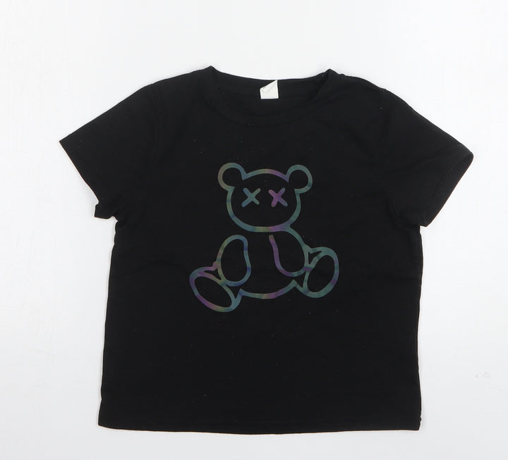 Shein  Boys Black  Polyester Basic T-Shirt Size 5 Years Round Neck