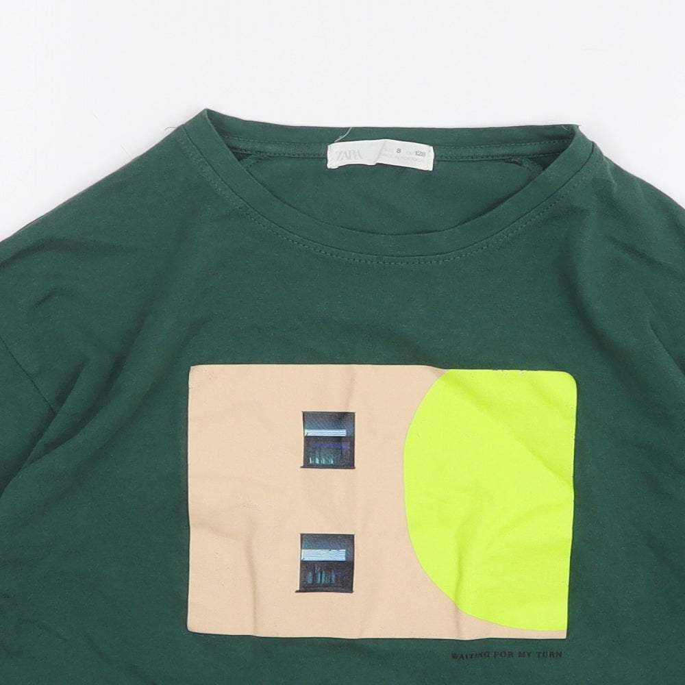 Zara Boys Green  Cotton Basic T-Shirt Size 8 Years Round Neck