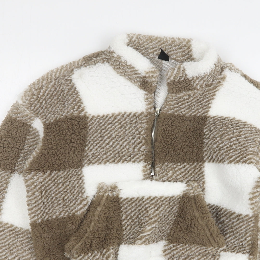 Shein  Womens Brown Check Polyester Pullover Sweatshirt Size 6   - Cropped