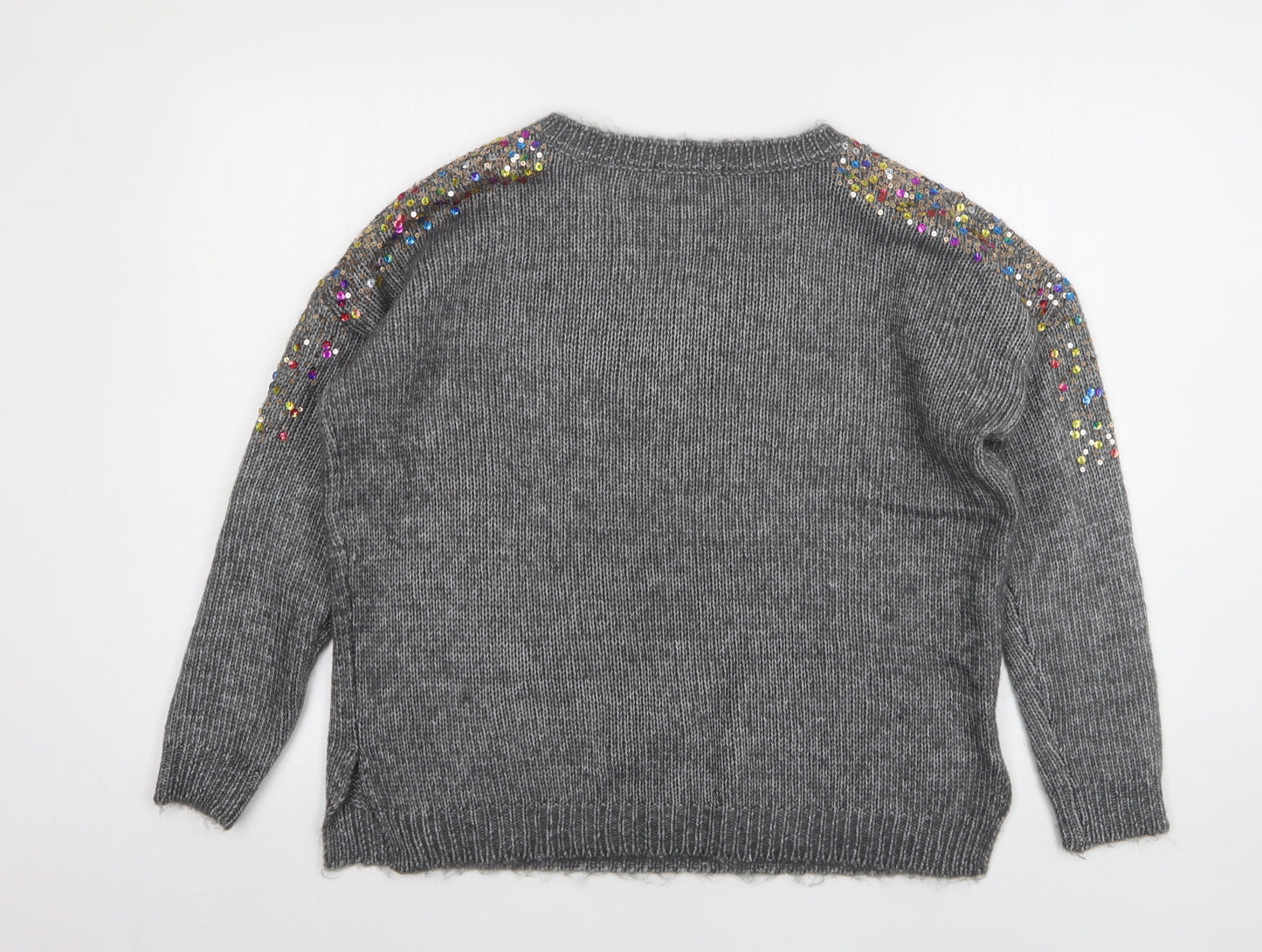 George Womens Grey V-Neck  Polyester Pullover Jumper Size S