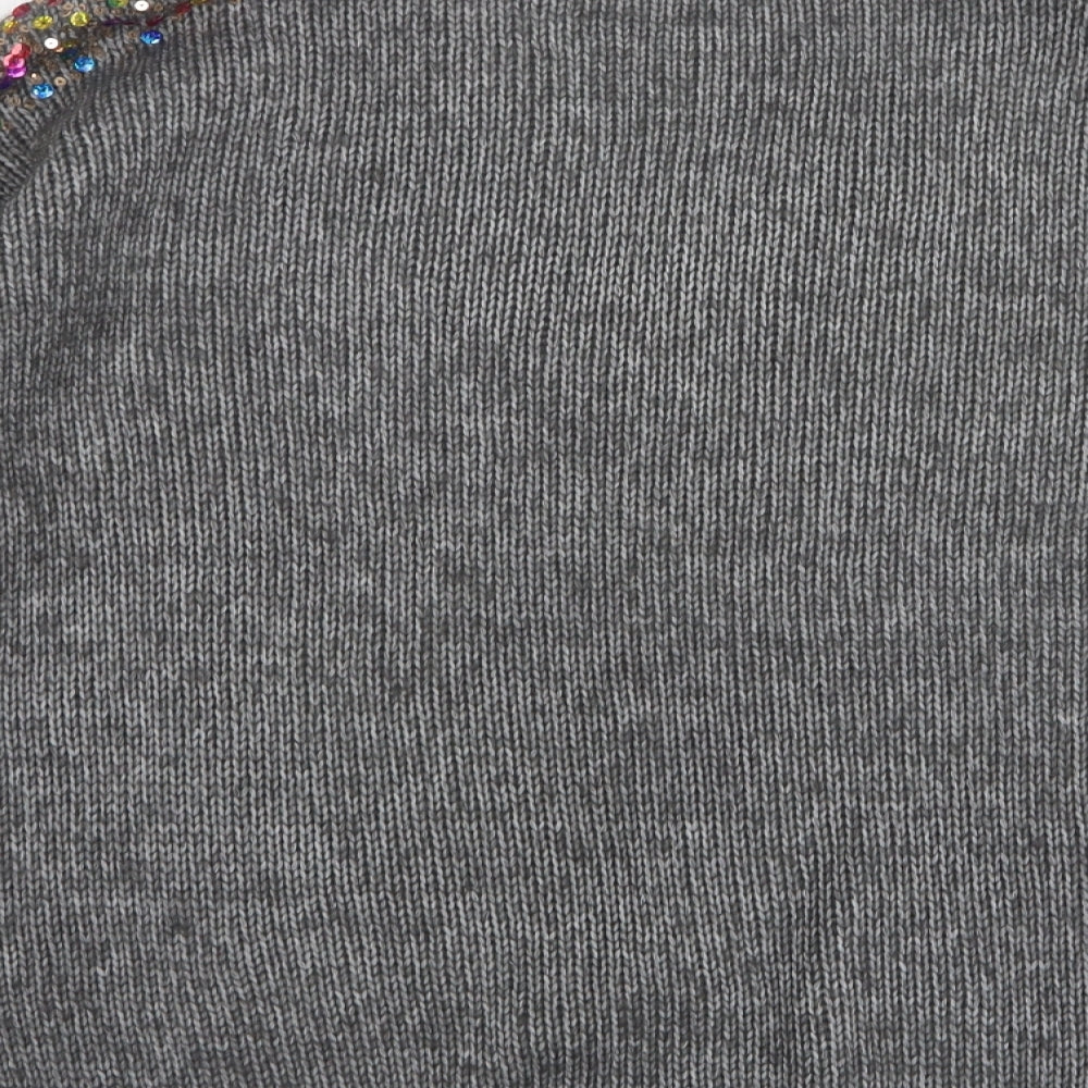 George Womens Grey V-Neck  Polyester Pullover Jumper Size S