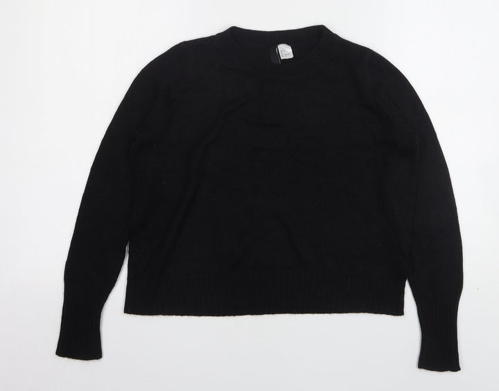 H&M Womens Black Round Neck  Acrylic Pullover Jumper Size L