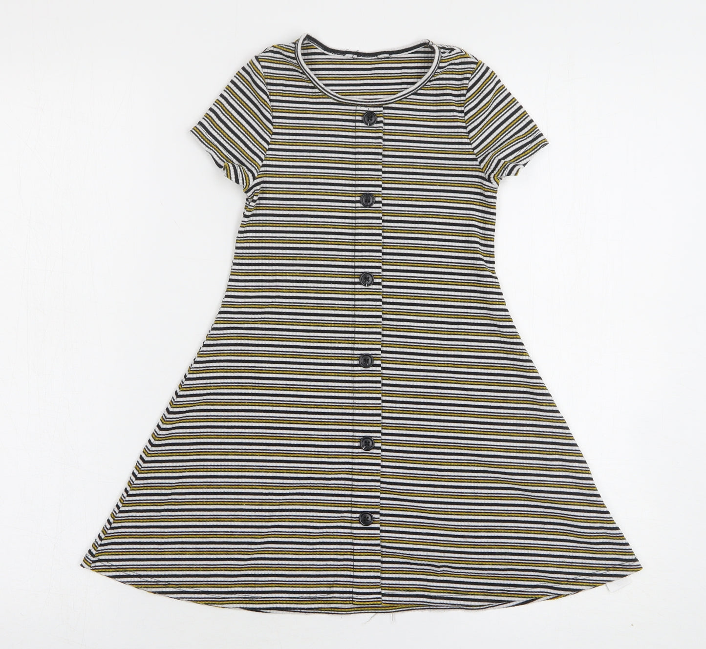 Primark Girls Multicoloured Striped Polyester A-Line  Size 5-6 Years  Round Neck