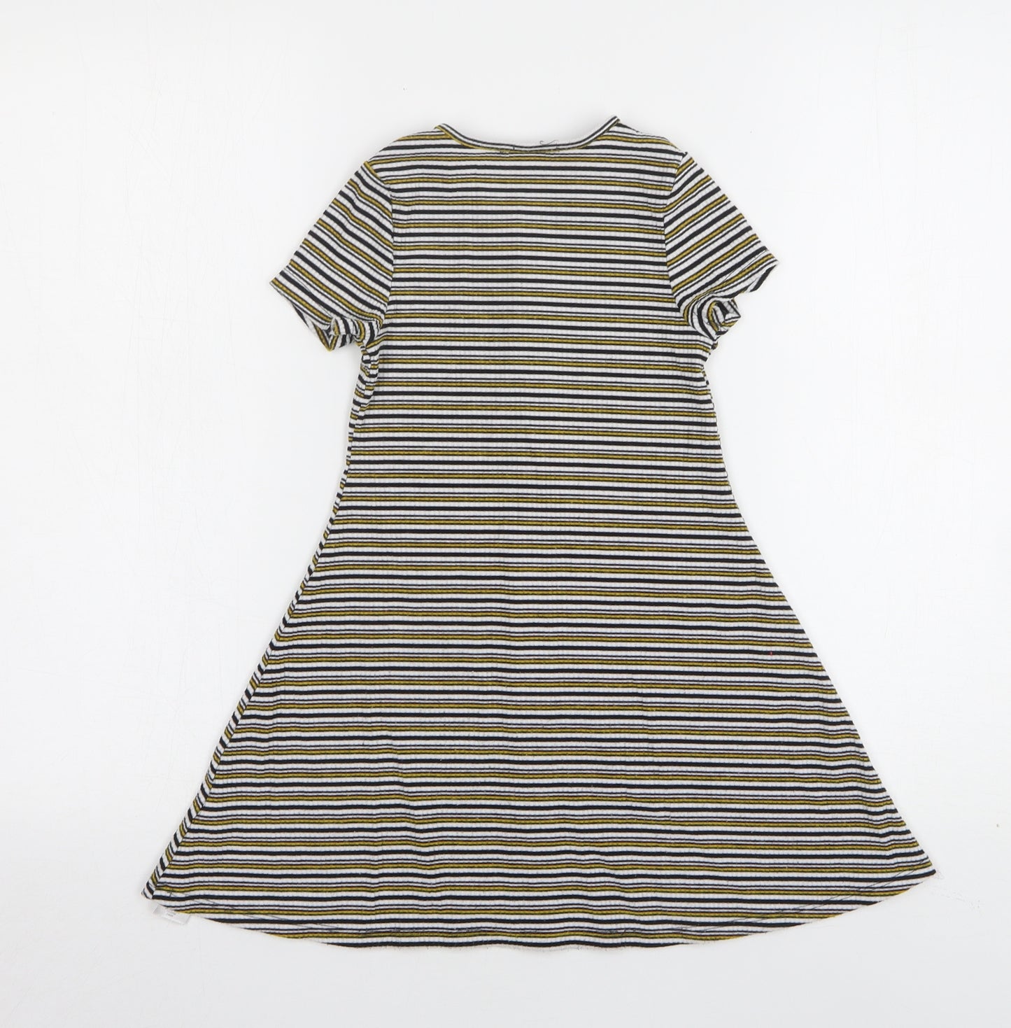 Primark Girls Multicoloured Striped Polyester A-Line  Size 5-6 Years  Round Neck