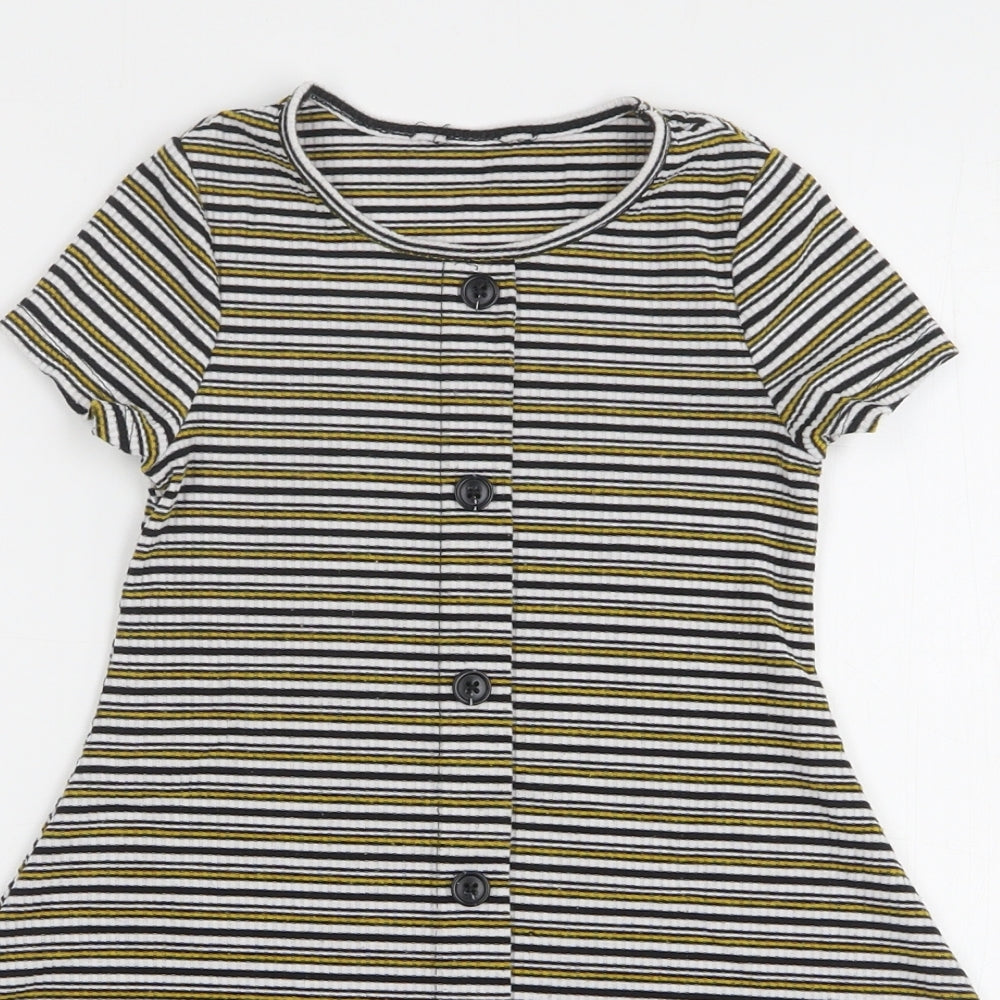 Primark Girls Multicoloured Striped Polyester A-Line  Size 5-6 Years  Round Neck