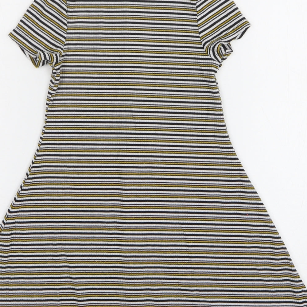 Primark Girls Multicoloured Striped Polyester A-Line  Size 5-6 Years  Round Neck