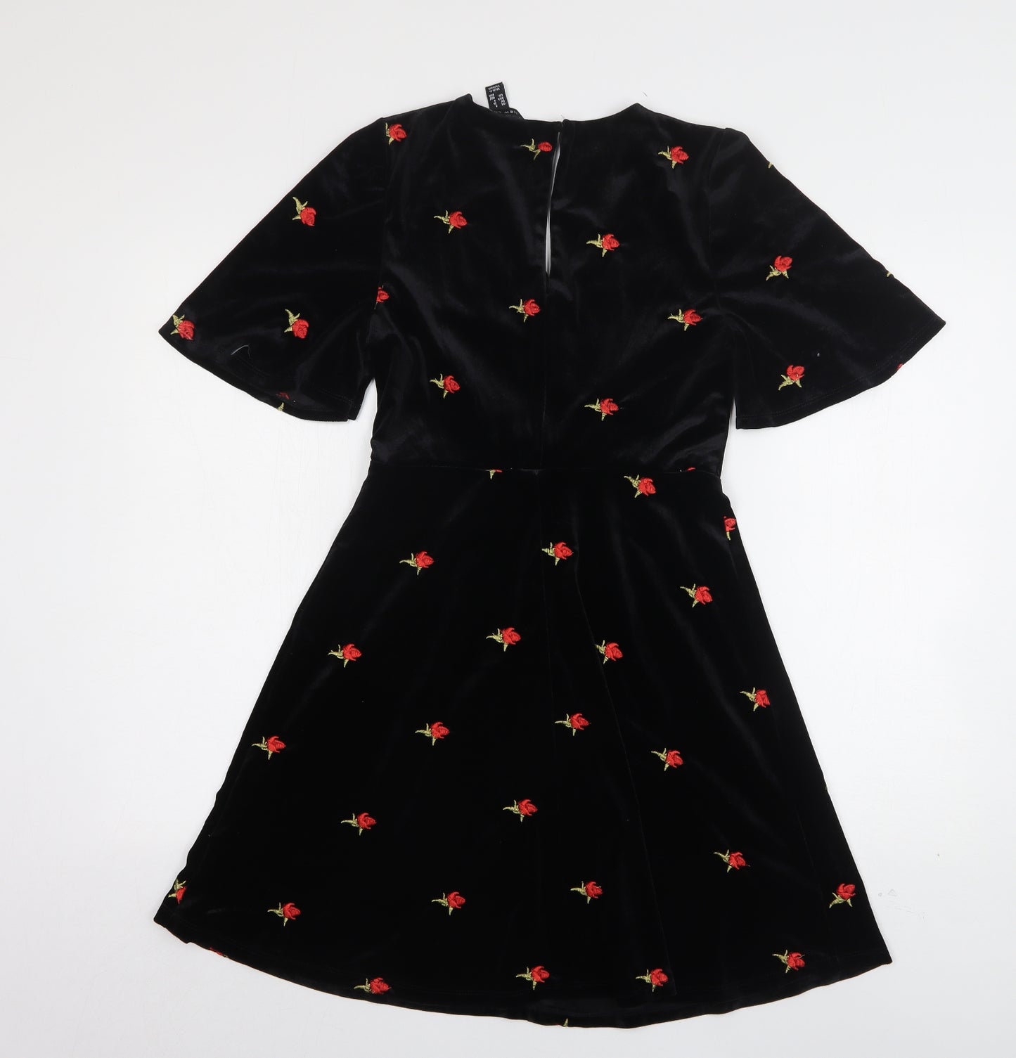 New Look Womens Black Floral Polyester A-Line  Size 8  V-Neck