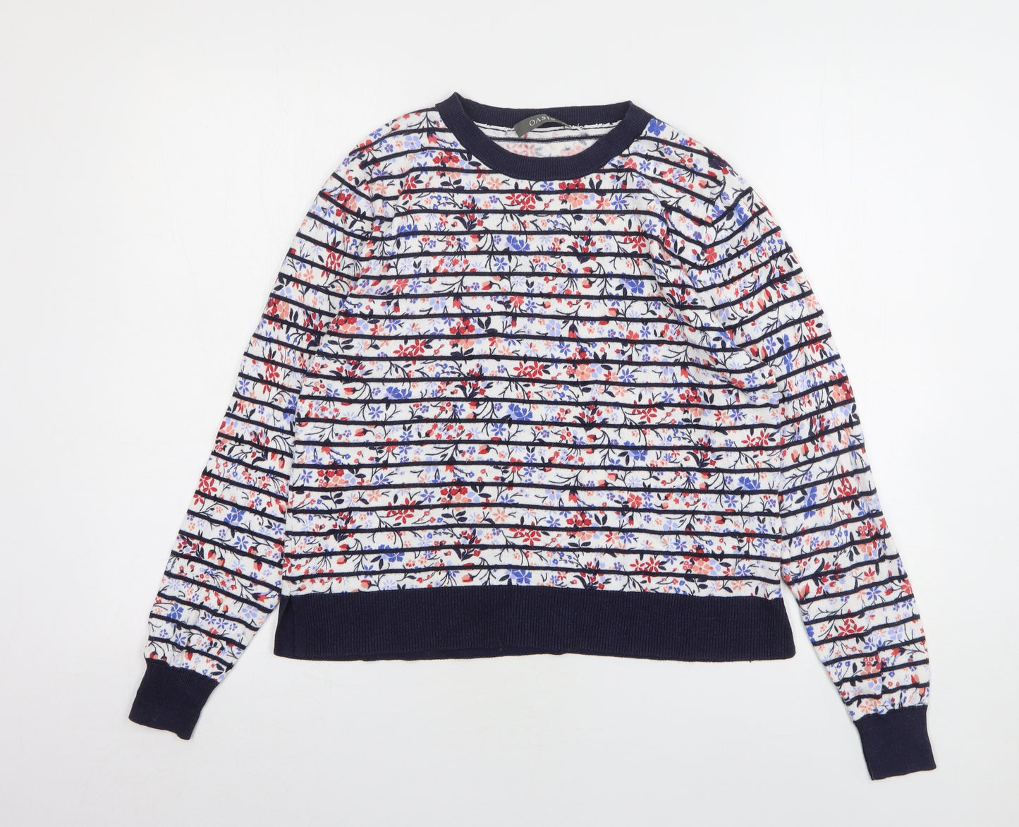 Oasis Womens Multicoloured Round Neck Floral Cotton Pullover Jumper Size L