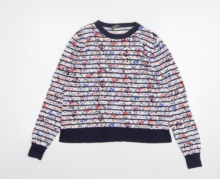 Oasis Womens Multicoloured Round Neck Floral Cotton Pullover Jumper Size L