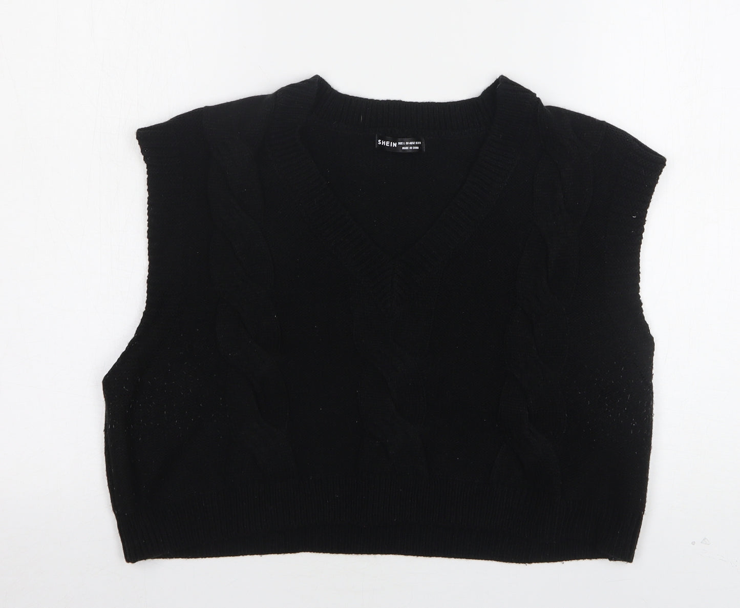 Shein  Womens Black V-Neck  Acrylic Vest Jumper Size 12   - Cropped