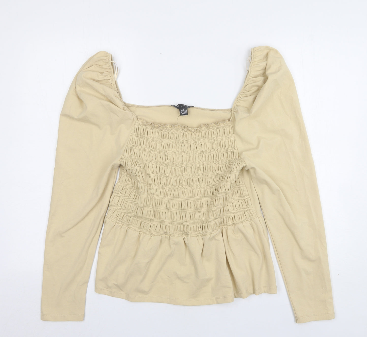 Primark Womens Beige Striped Cotton Basic Blouse Size 14 Square Neck