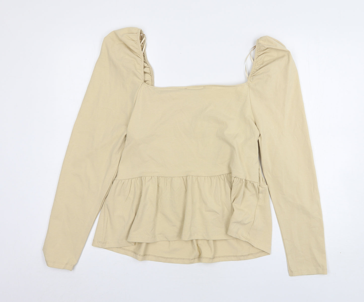 Primark Womens Beige Striped Cotton Basic Blouse Size 14 Square Neck