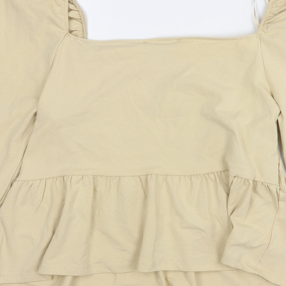 Primark Womens Beige Striped Cotton Basic Blouse Size 14 Square Neck