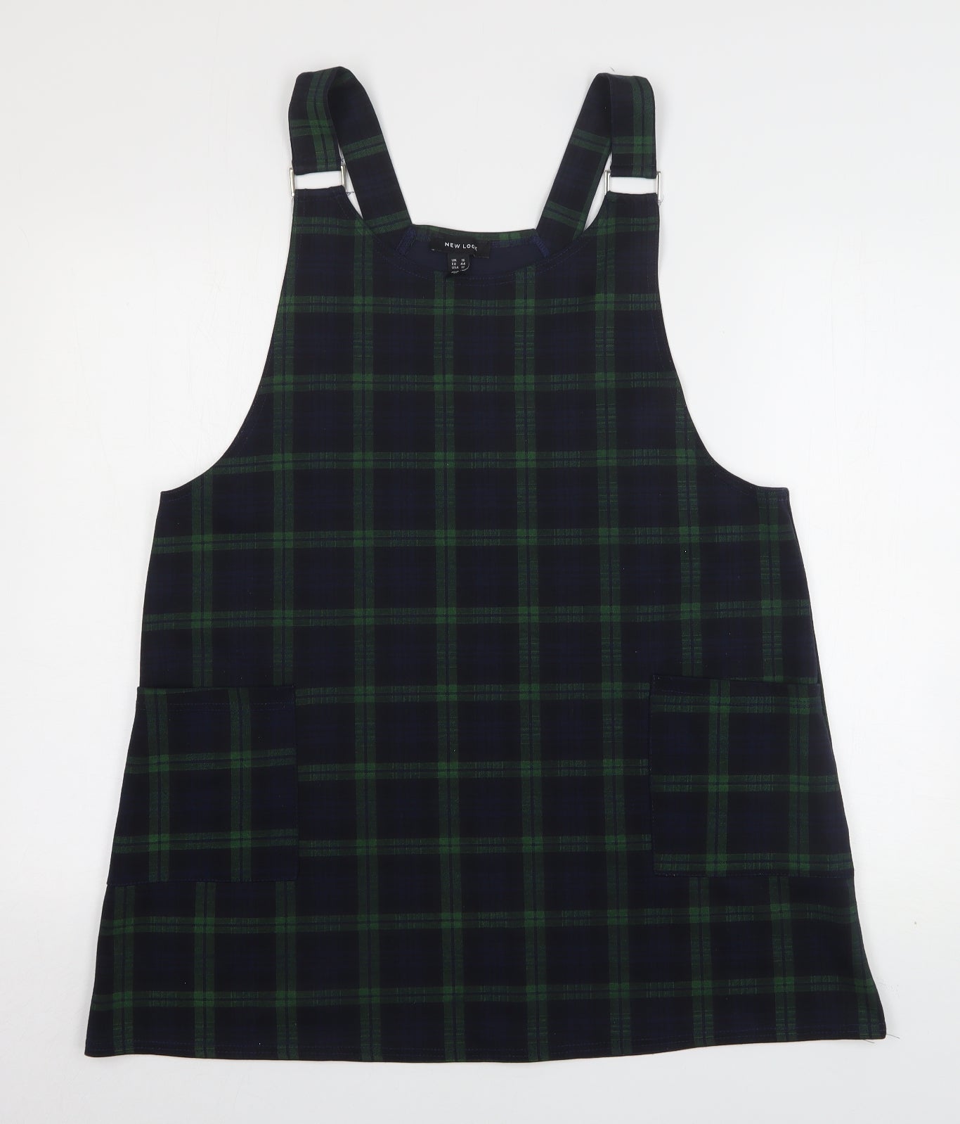 New Look Womens Green Plaid Polyester Pinafore/Dungaree Dress  Size 16  Square Neck