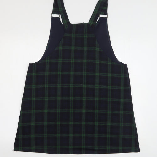 New Look Womens Green Plaid Polyester Pinafore/Dungaree Dress  Size 16  Square Neck
