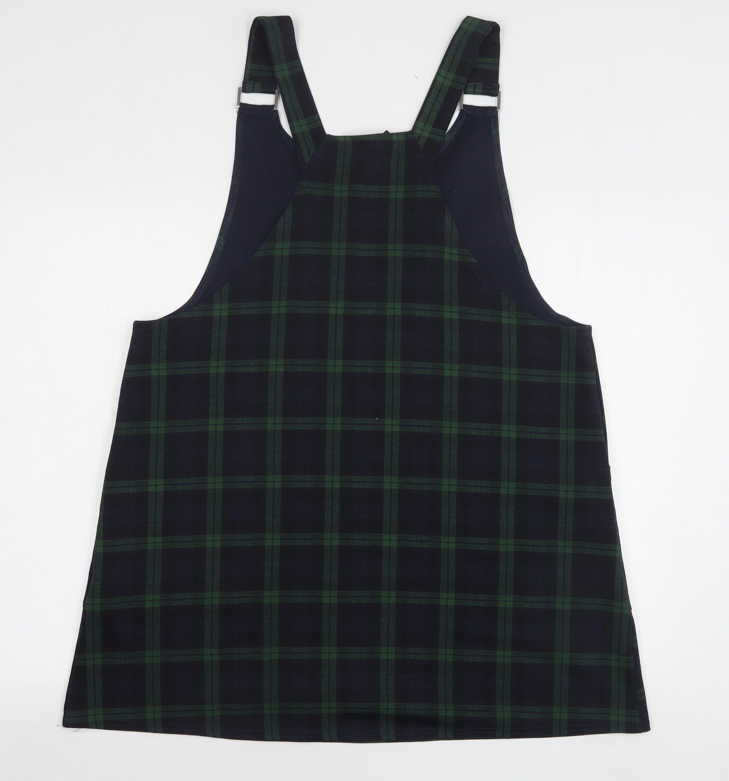New Look Womens Green Plaid Polyester Pinafore/Dungaree Dress  Size 16  Square Neck