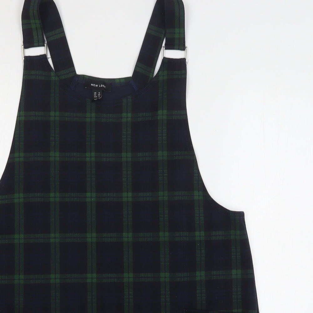 New Look Womens Green Plaid Polyester Pinafore/Dungaree Dress  Size 16  Square Neck