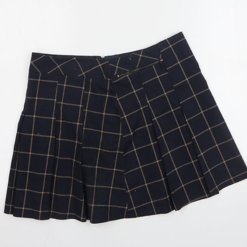 F&F Womens Blue Check Polyester Skater Skirt Size 12