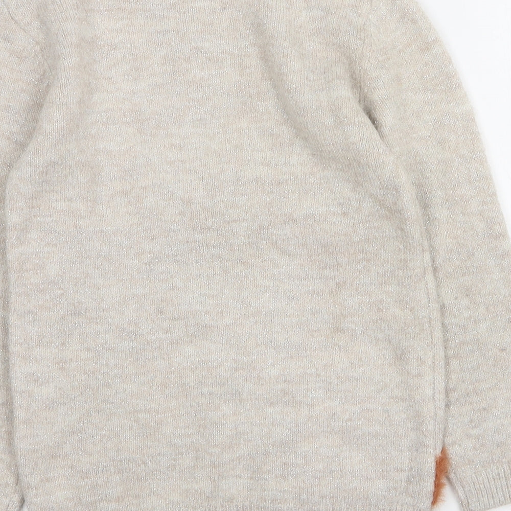 TU Girls Beige Round Neck  Acrylic Pullover Jumper Size 8 Years