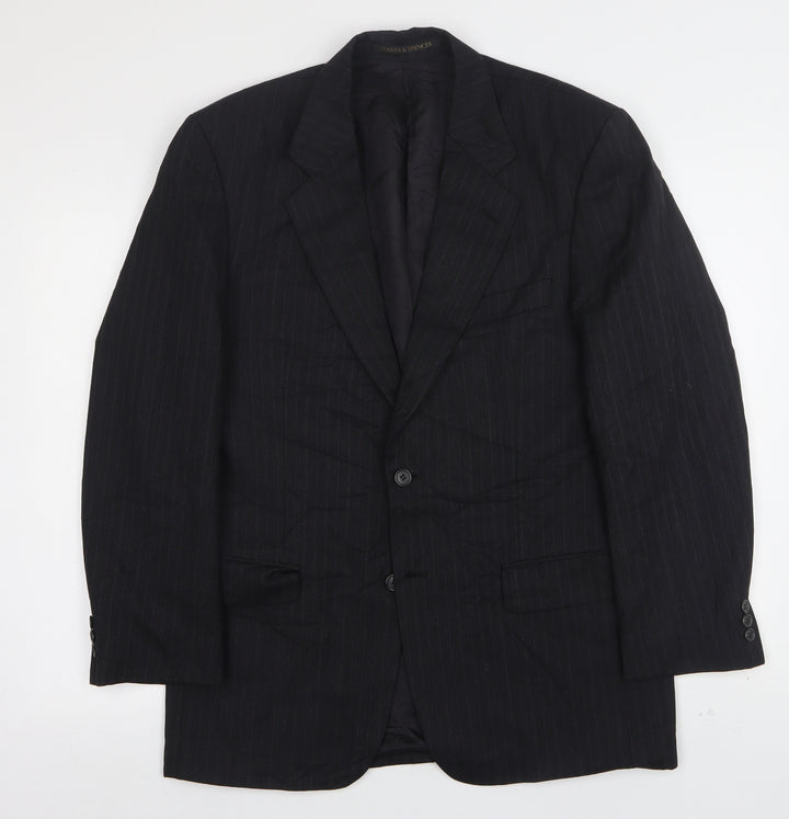 Marks and Spencer Mens Grey Striped Wool Jacket Suit Jacket Size 38