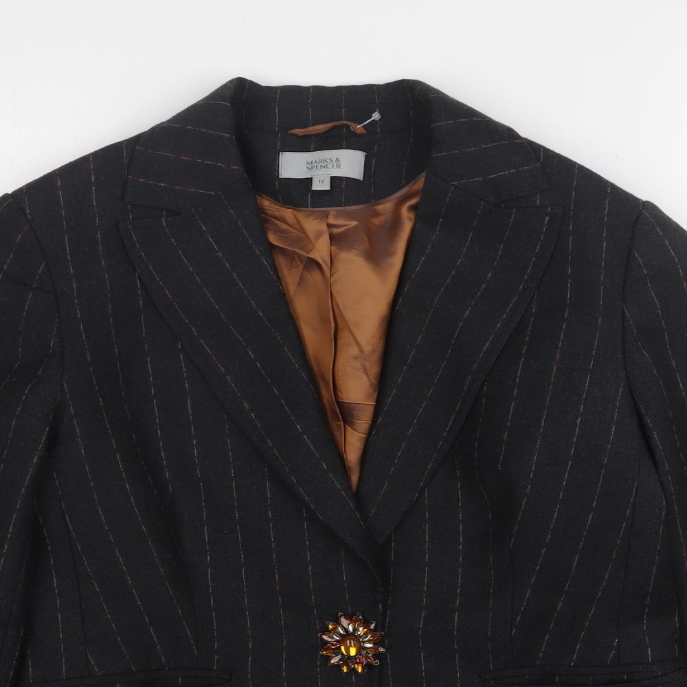 Marks and Spencer Womens Grey Striped Wool Jacket Suit Jacket Size 12