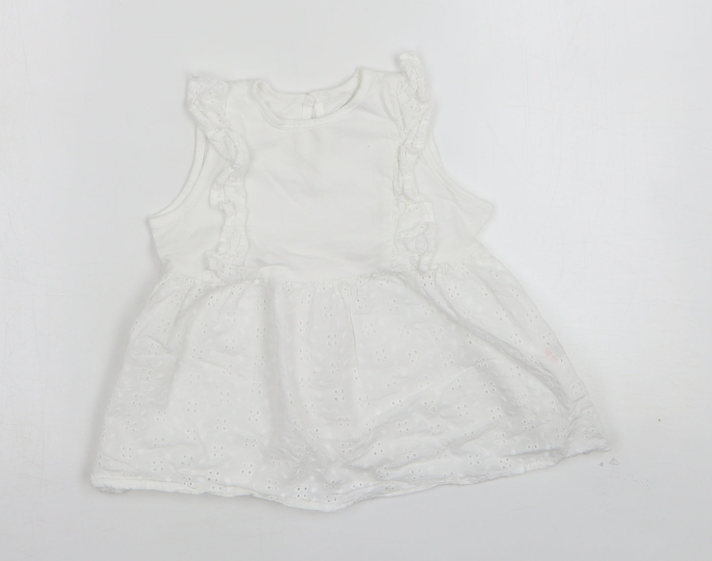 Jeff & Co Girls White Floral Cotton Basic Tank Size 4-5 Years Round Neck