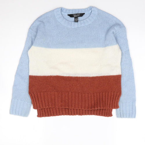 New Look  Girls Multicoloured Crew Neck Colourblock Acrylic Pullover Jumper Size 10-11 Years  Pullover