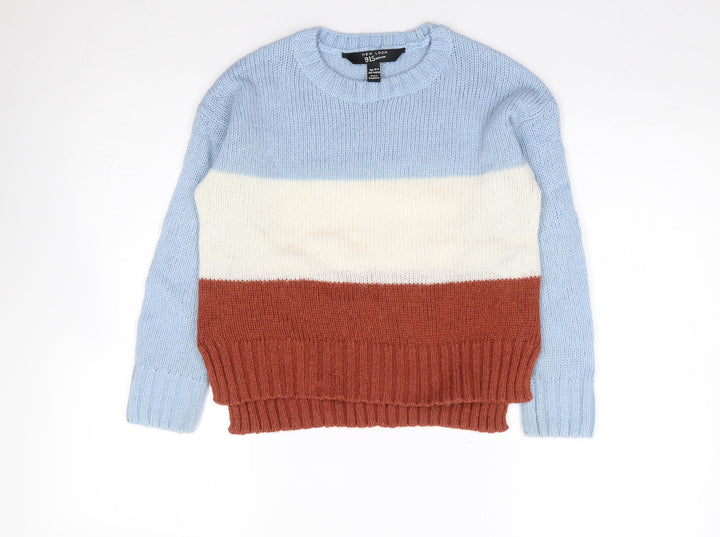 New Look  Girls Multicoloured Crew Neck Colourblock Acrylic Pullover Jumper Size 10-11 Years  Pullover
