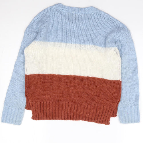New Look  Girls Multicoloured Crew Neck Colourblock Acrylic Pullover Jumper Size 10-11 Years  Pullover