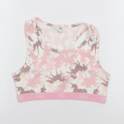 River Island Girls Pink Geometric Cotton Cropped Tank Size 11-12 Years Round Neck Pullover - Unicorn