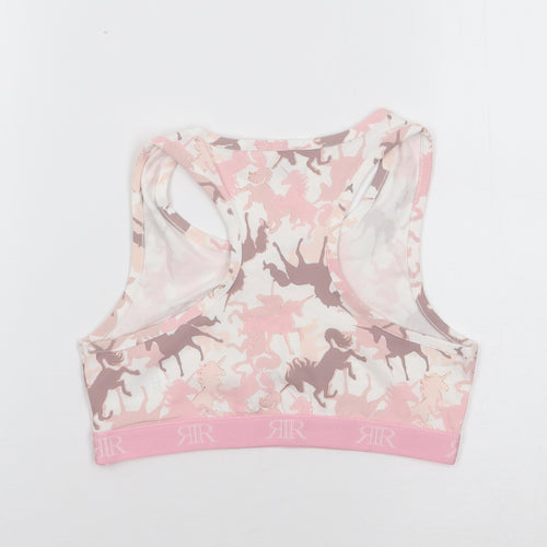 River Island Girls Pink Geometric Cotton Cropped Tank Size 11-12 Years Round Neck Pullover - Unicorn