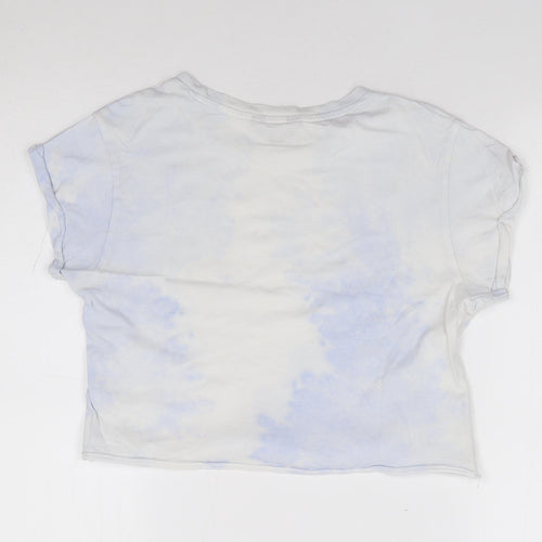 New Look  Girls Blue Geometric 100% Cotton Cropped T-Shirt Size 12-13 Years Crew Neck Pullover