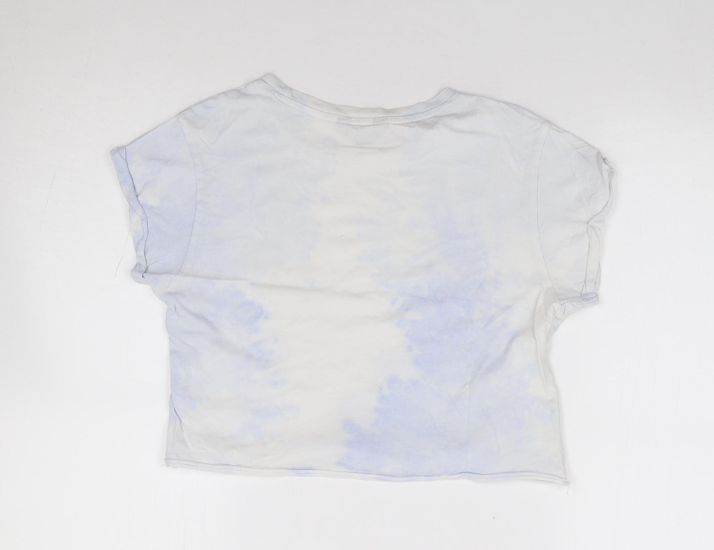 New Look  Girls Blue Geometric 100% Cotton Cropped T-Shirt Size 12-13 Years Crew Neck Pullover
