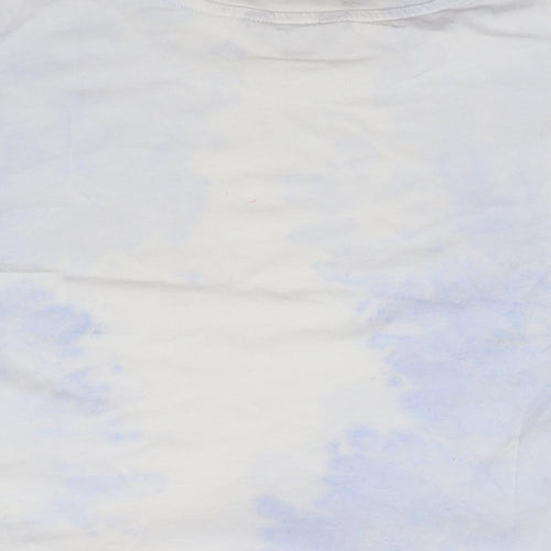 New Look  Girls Blue Geometric 100% Cotton Cropped T-Shirt Size 12-13 Years Crew Neck Pullover