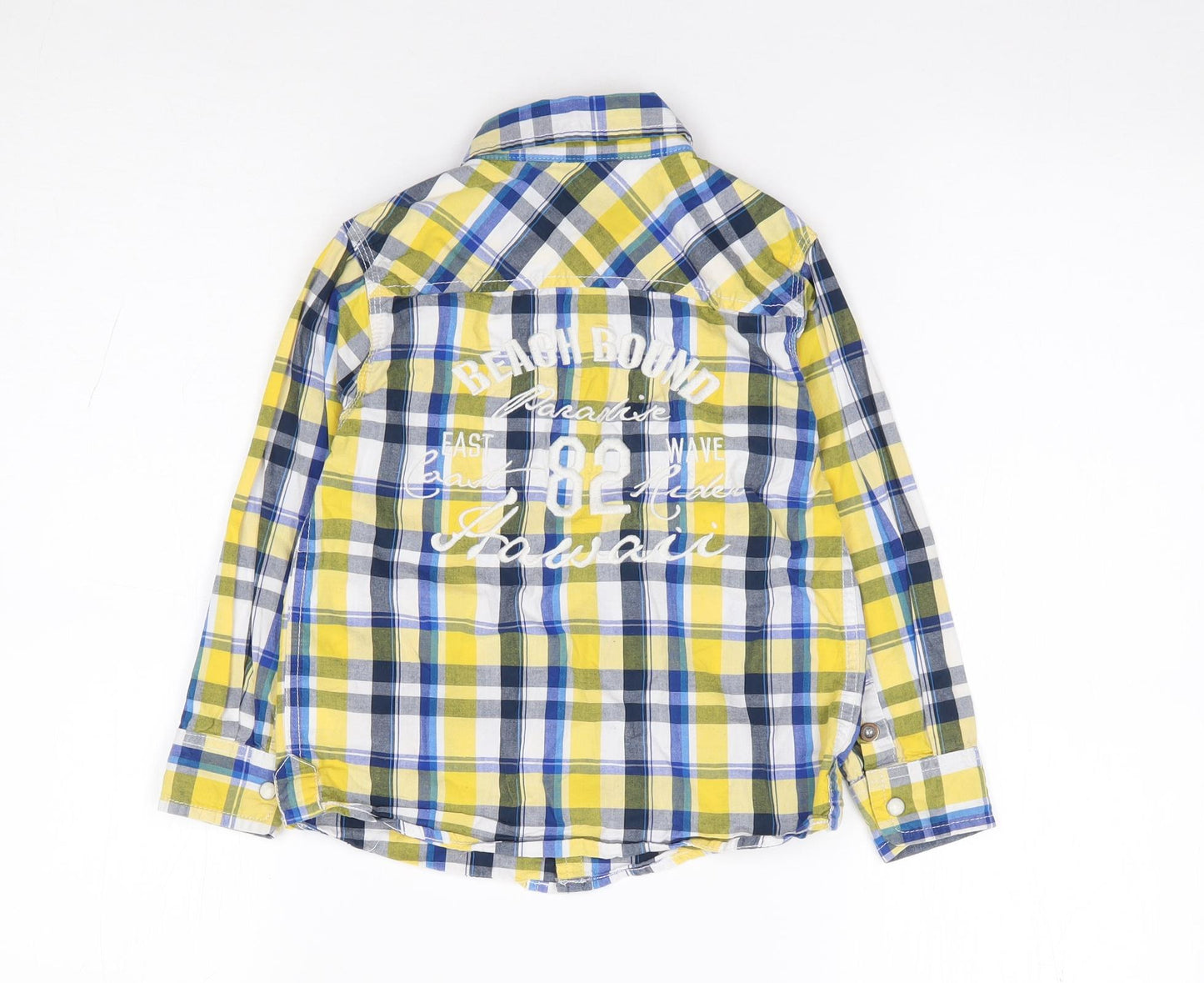 Dunnes Boys Yellow Plaid 100% Cotton Jersey Button-Up Size 4 Years Collared Snap