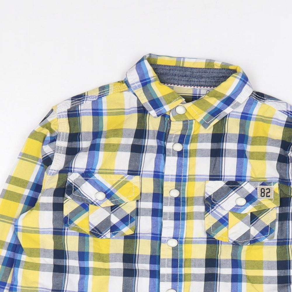 Dunnes Boys Yellow Plaid 100% Cotton Jersey Button-Up Size 4 Years Collared Snap