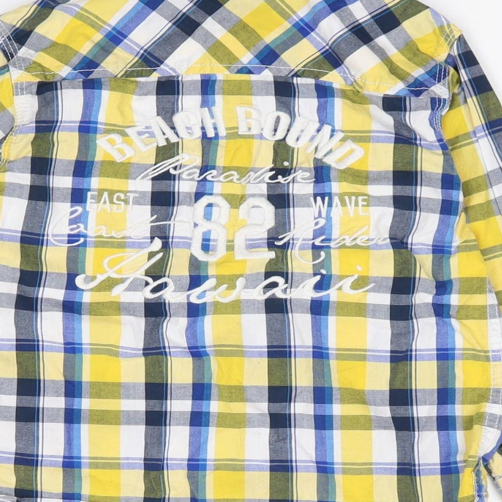 Dunnes Boys Yellow Plaid 100% Cotton Jersey Button-Up Size 4 Years Collared Snap