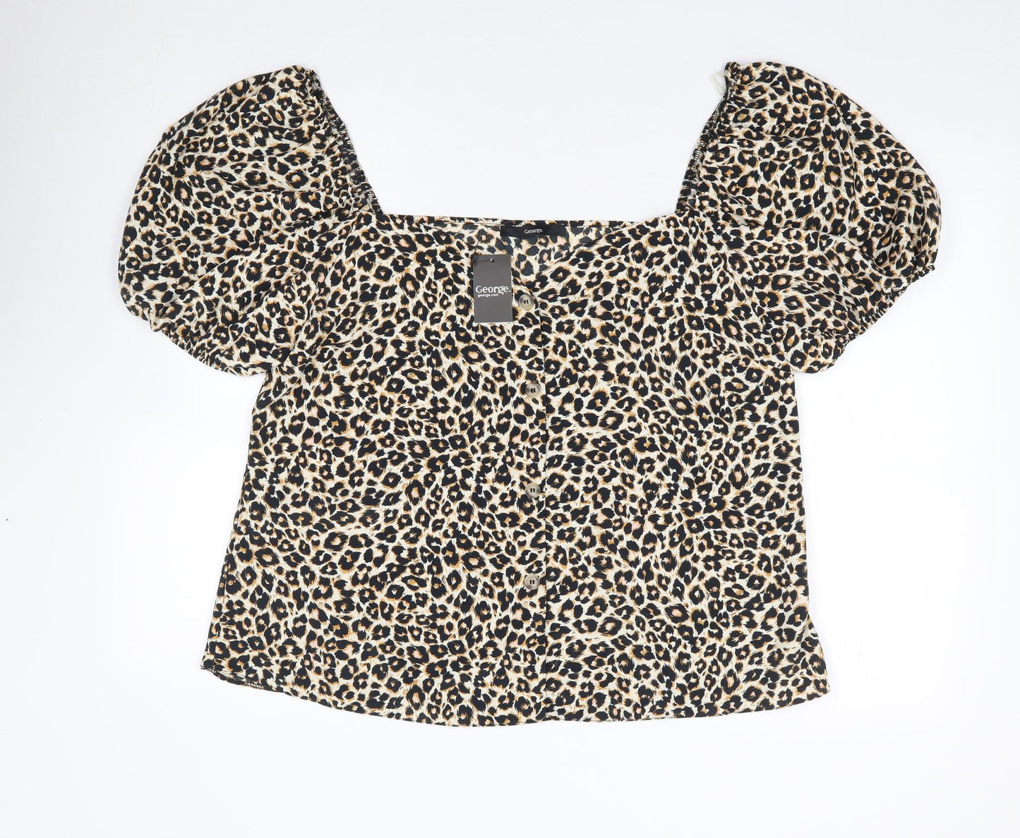 George Womens Beige Animal Print Polyester Kimono Blouse Size 14 Sweetheart