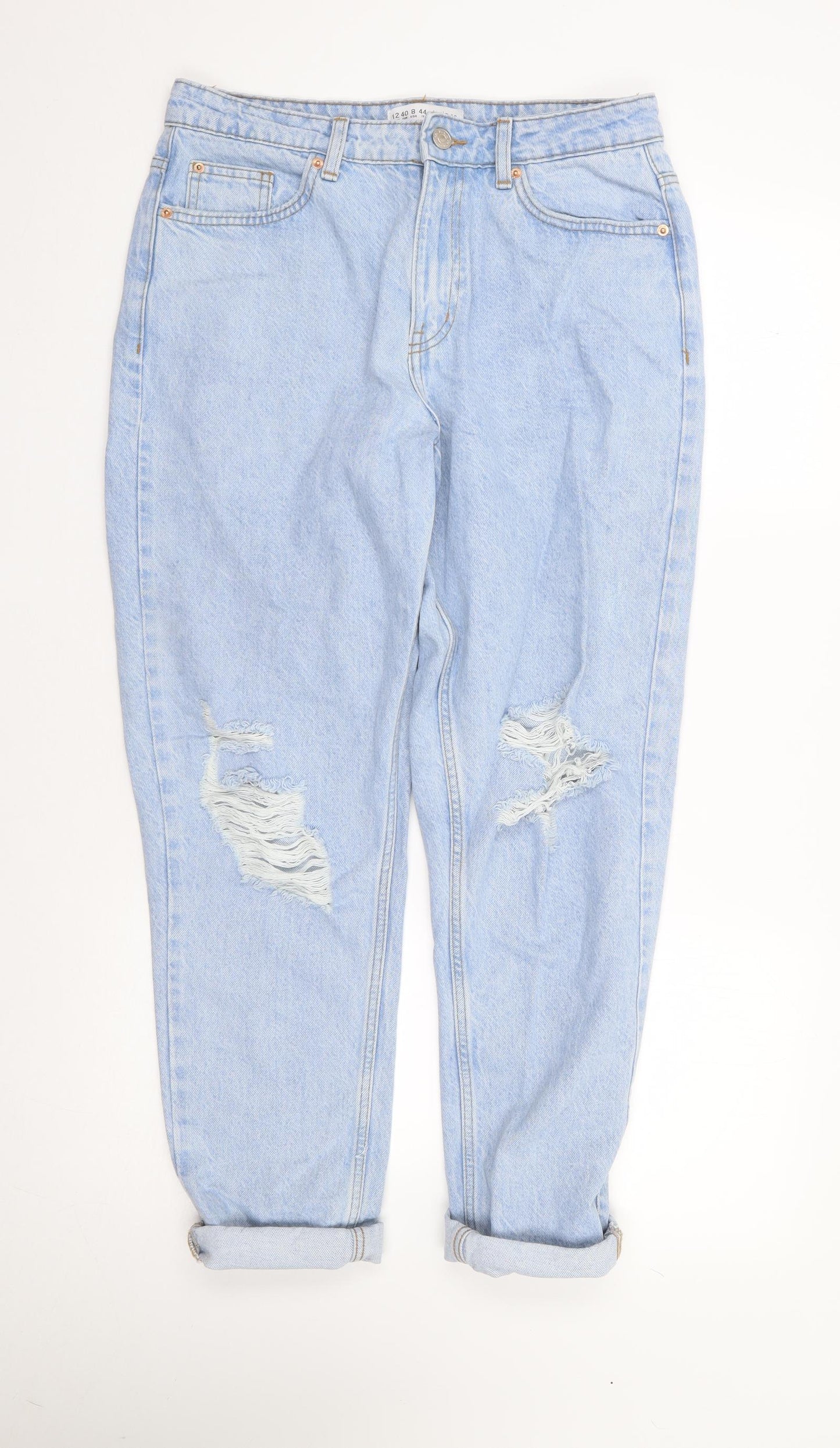 Primark Womens Blue  Cotton Mom Jeans Size 12 L27 in Regular Zip