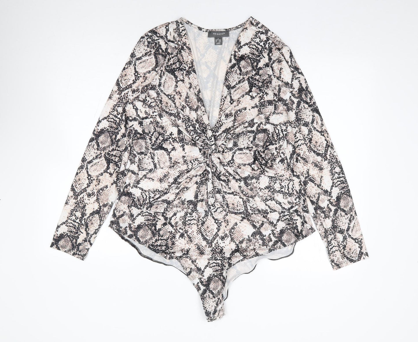 Primark Womens Beige Animal Print Polyester Bodysuit One-Piece Size XL  Snap