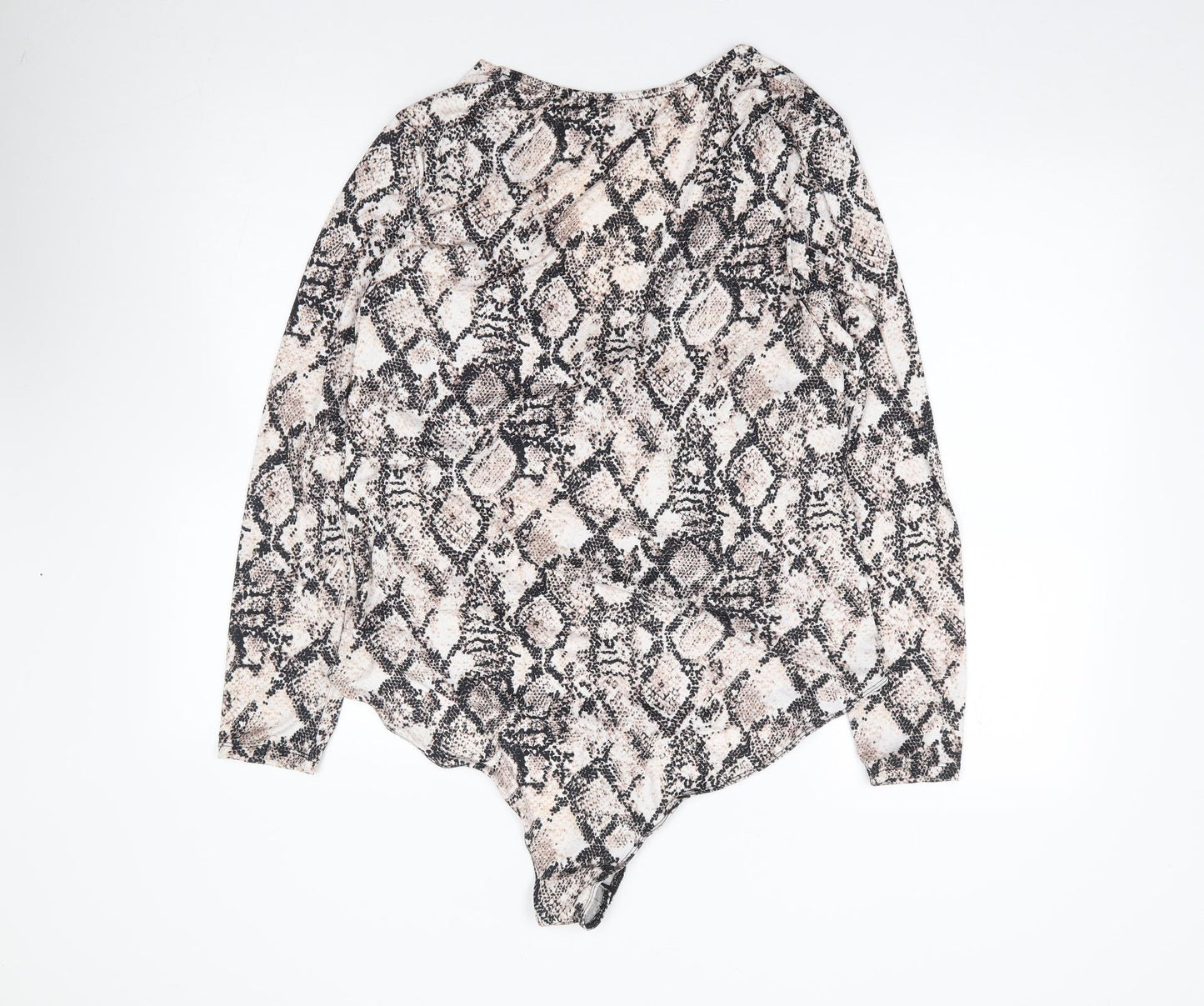 Primark Womens Beige Animal Print Polyester Bodysuit One-Piece Size XL  Snap